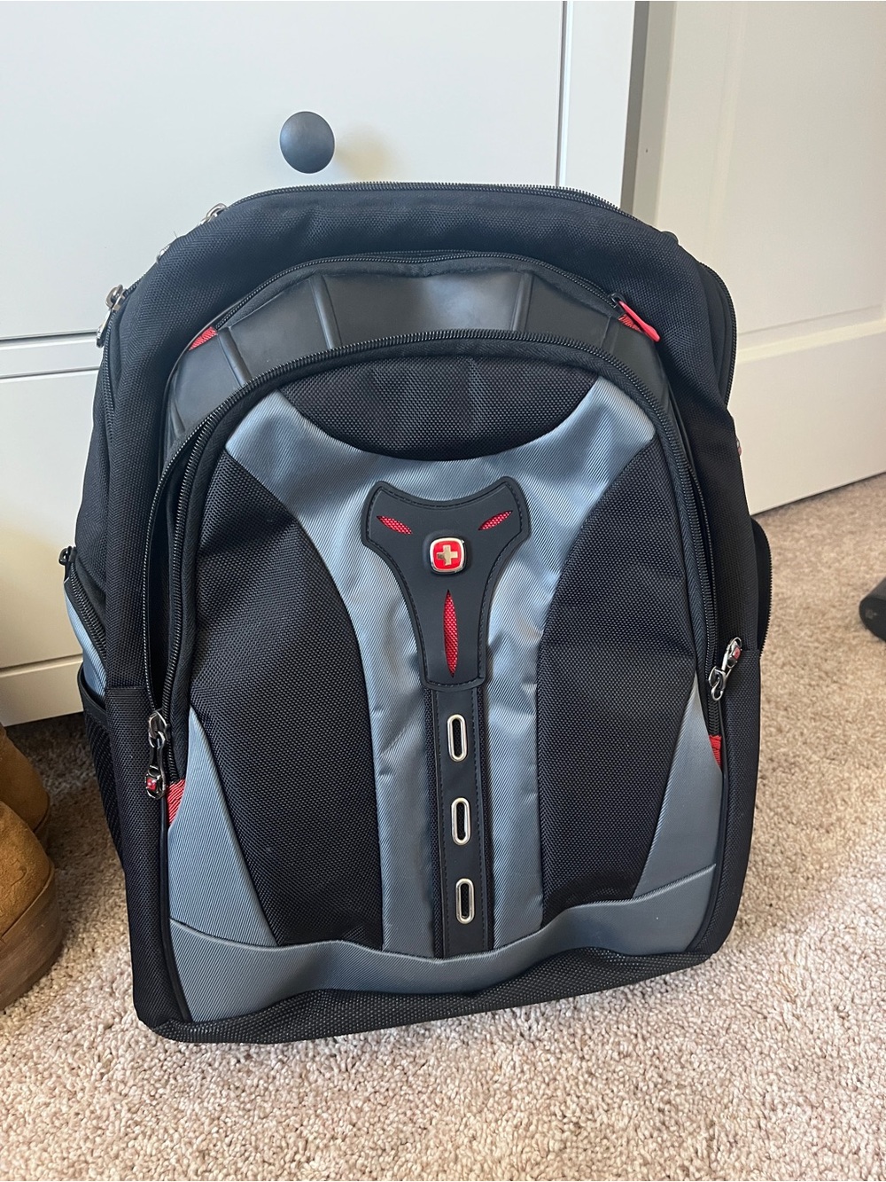 Wenger Black and Gray Backpack with Red Accents